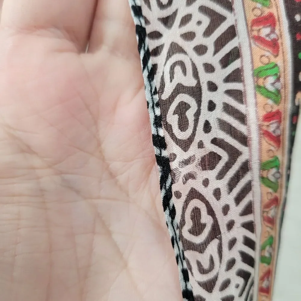 Silk Chiffon Red Green Paisley Patterned Scarf Head Wrap Belt